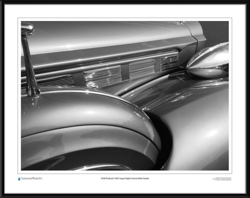 1938 Packard 1605 Super Eight Convertible Sedan / CPA308B / Black and White