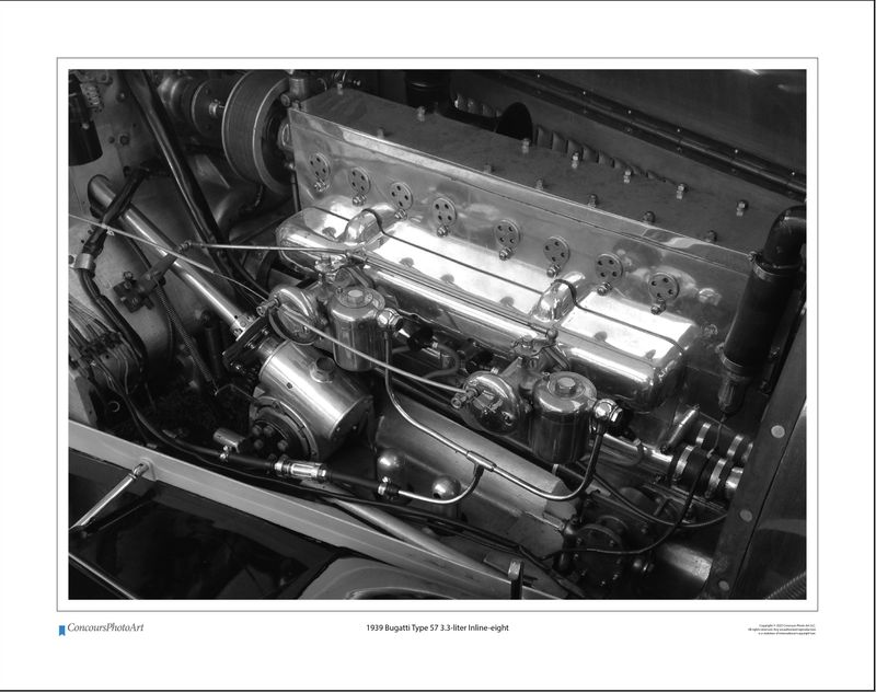 1939 Bugatti Type 57 3.3-liter Inline-eight / CPA710B / Black and White