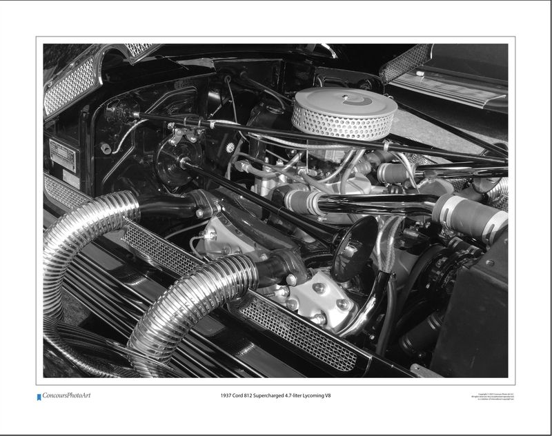 1937 Cord 812 Supercharged 4.7-liter Lycoming V8 / CPA709B / B&W Print