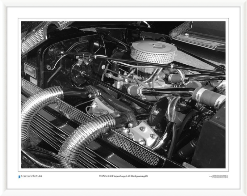 1937 Cord 812 Supercharged 4.7-liter Lycoming V8 / CPA709B / B&W Print