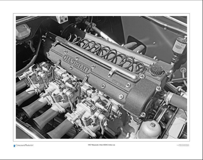 1957 Maserati 2-liter DOHC Inline-six / CPA714B / B&W Print