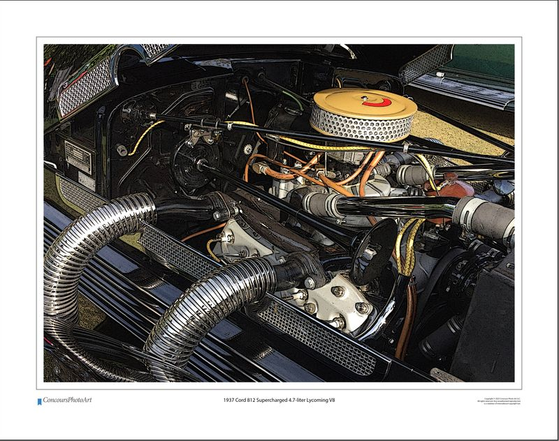 1937 Cord 812 Supercharged 4.7-liter Lycoming V8 / CPA709C / Stylized Image